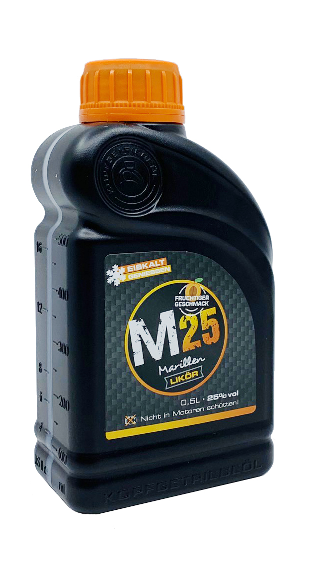 M25 Marillenlikör von Kopfgetriebeöl - in kultiger Öldose 0,5l 25%vol.